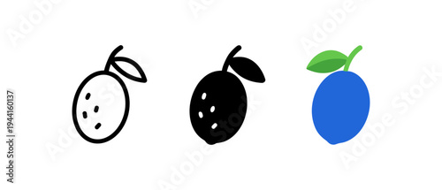 Minimalist fruit icons: outline, fill, and color variations for design