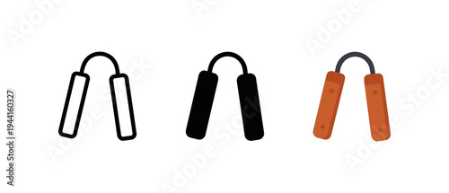 Hand grip strengthener icons in outline, solid, and colored styles