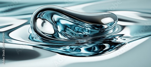 Elegant Chrome Water Wave Texture with Smooth Polished Metal Surface Reflection and Abstract Design
