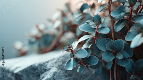 Botanical harmony a serene blend of stone texture and vibrant plant life