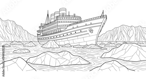 Ocean Liner Navigating Icebergs