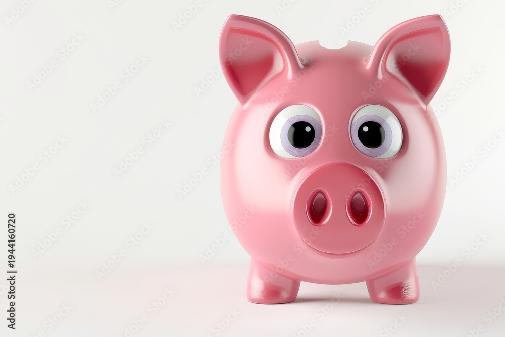 Obraz premium Cute pink piggy bank cartoon character simple 3D savings coin bank isolated on white background