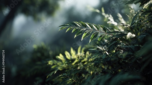 Lush foliage bathed in soft light, a vibrant natural tapestry outdoor scene