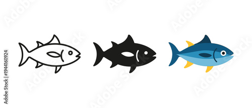 Modern fish icons: outline, silhouette, and colorful designs for creative projects