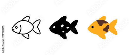 Minimalist fish icons in outline, silhouette, and color fill styles