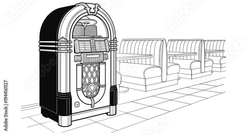Retro Diner Jukebox and Booths