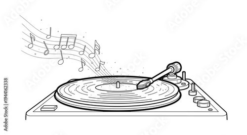 Vintage Turntable Playing Music