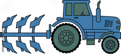 Agricultural tractor with plow vector illustration featuring farming machinery soil cultivation equipment and modern agriculture vehicle