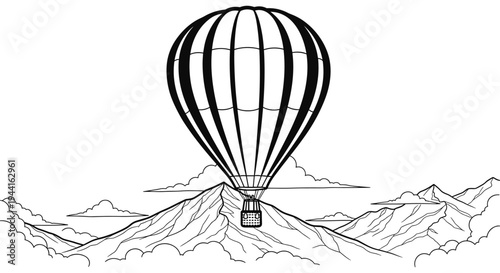Hot Air Balloon Over Mountains