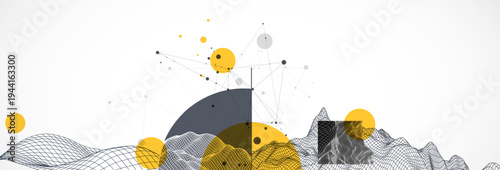 Modern science and technology background. Abstract wireframe art. Vector.