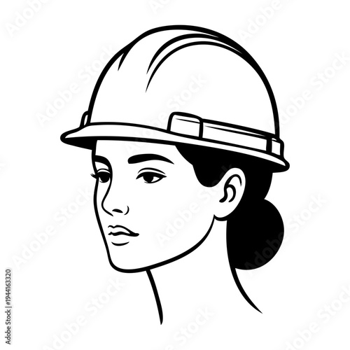 Dibujo sencillo con líneas de la cabeza de una mujer con casco de construcción