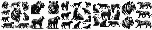 Vector set image silhouette of tiger