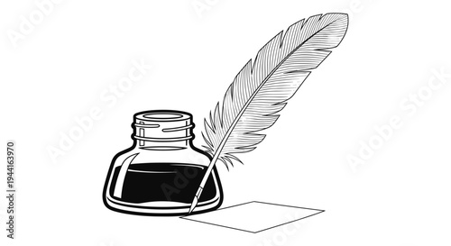Quill Pen and Inkwell Illustration