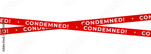 Condemned warning tape cross background with copy space, red safety barrier for demolition, foreclosure, restricted property alerts, web banners. Condemned tapes banner template. Vector illustration