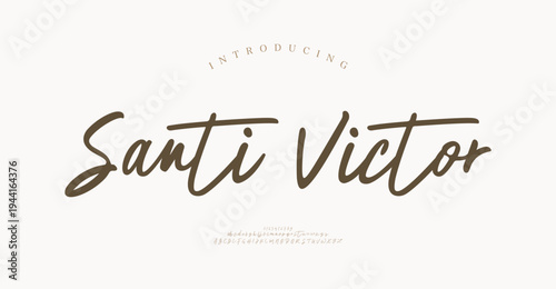 Santi Victor, Abstract Script Fashion font alphabet. Minimal modern urban fonts for logo, brand etc. Typography typeface uppercase lowercase and number. vector illustration
