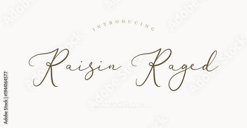 Raisin Raged, Script Font, aesthetic, Uppercase Lowercase and Number. wedding font, Classic Lettering Minimal Fashion Designs. Typography modern serif fonts regular decorative vintage concept.