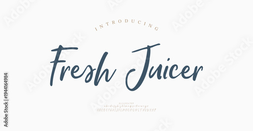 Fresh Juicer, Elegant Script logo alphabet letters font. Typography luxury classic lettering serif fonts decorative vintage retro logos and number. vector illustration

