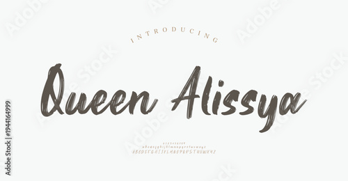Queen Alissya, Luxury script alphabet letters font with tails. Typography elegant classic lettering serif fonts and number decorative vintage retro concept for logo branding. vector illustration
