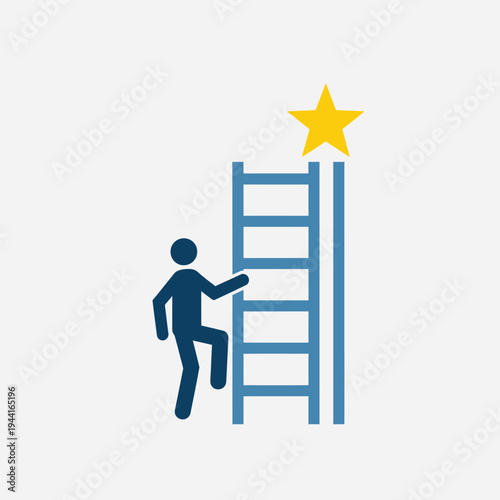 Person climbing ladder towards star symbolizing success.