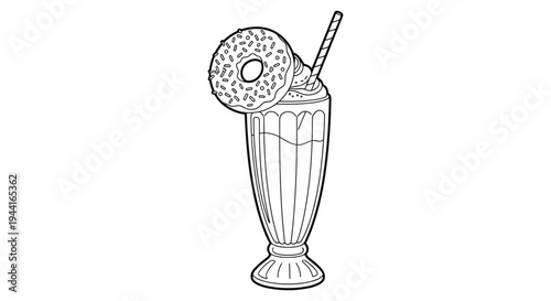 Donut Milkshake Line Art