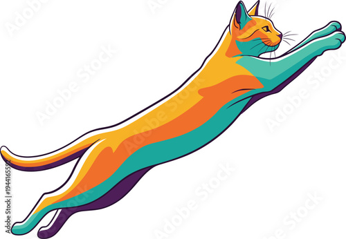 Vibrant Abstract Cat Leaping MidAir Dynamic Pose.