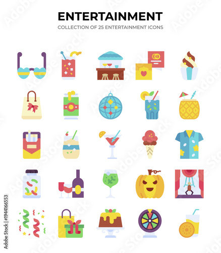 Collection of 25 Entertainment Icons. Party. Drinks. and Fun