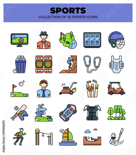Collection of 25 Sports Icons. A Vibrant Guide to Various Athletic Activities