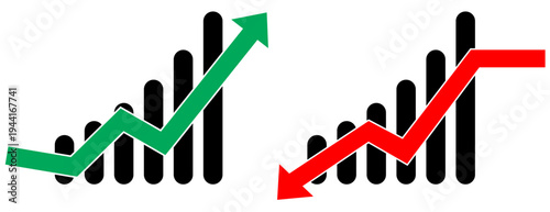 business investment graph up and down symbol on white background. stock market trend increase and decrease. vector illustration flat design.