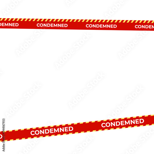 Condemned warning tape background with copy space, red yellow safety barrier for demolition, foreclosure, restricted property notice, web banners, real estate security design. Vector illustration