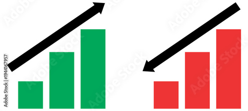 Bar Graphs Showing Increase And Decrease Vector, Graphic, Growth, Gain Illustration
