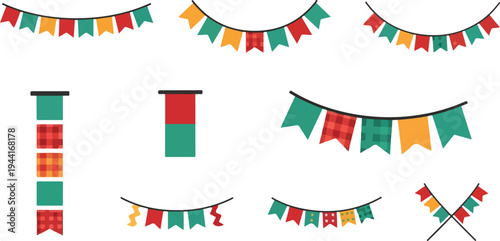 Colorful party bunting flags and garlands set for festive celebration events birthday decoration and carnival ornaments