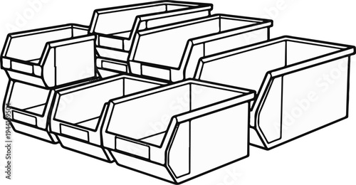 Stacked plastic storage bins organized neatly for efficient space utilization