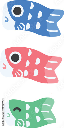 かわいい鯉のぼりのベクターイラスト こどもの日・端午の節句のデフォルメ和風素材