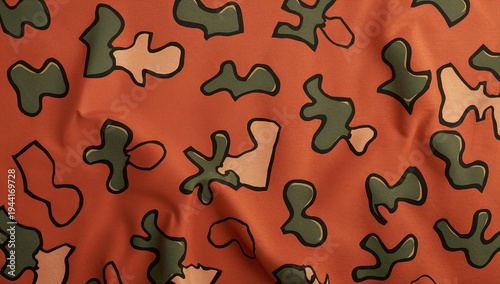 Abstract Camouflage Pattern in Earthy Tones on Soft Fabric Surface