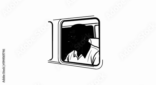 Silhouette of a man looking out of a vehicle window