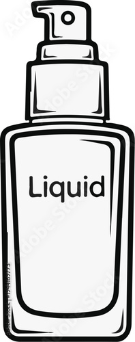 Black and white illustration of a pump dispenser bottle containing liquid