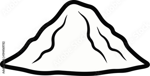 Stylized black line drawing of a conical mountain with wavy lines