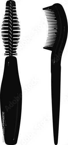 Two black hair styling brushes, one round and one fine-toothed, side by side