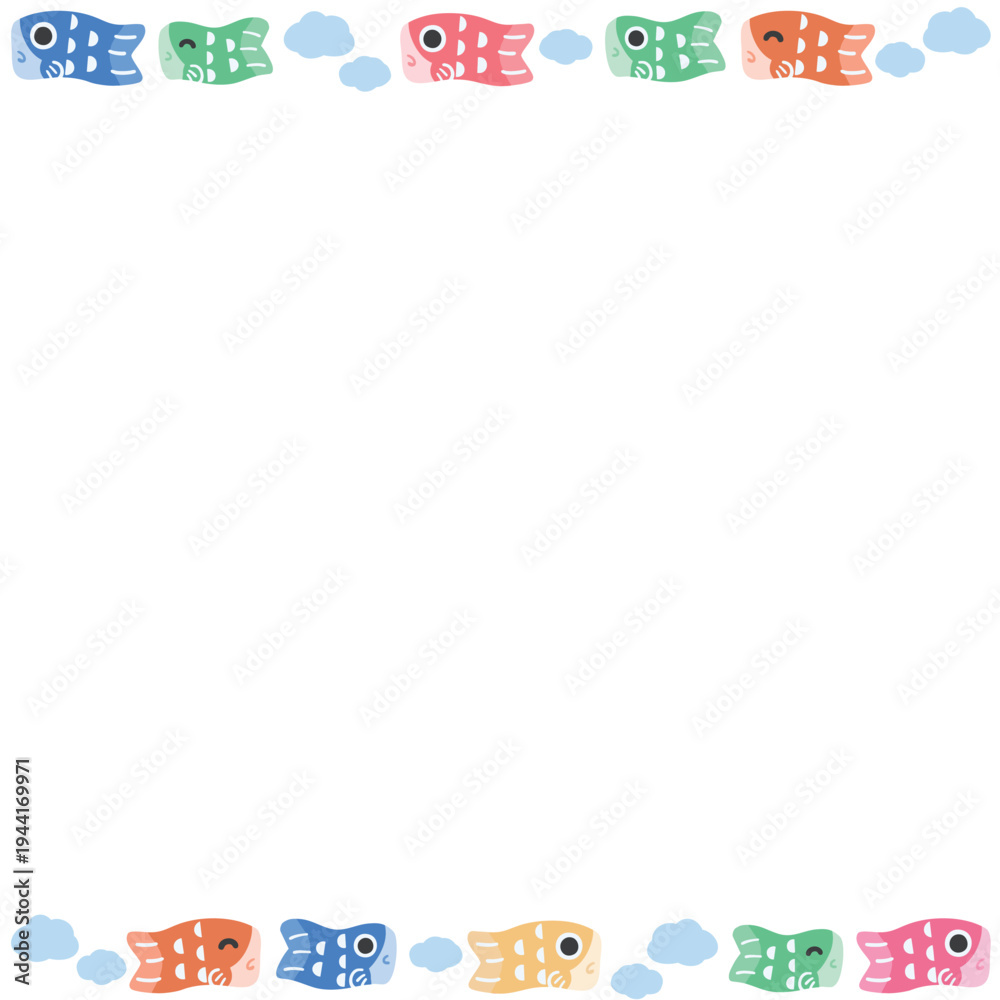 Obraz premium かわいい鯉のぼりのフレーム 上下配置の正方形ベクター背景 こどもの日・端午の節句素材