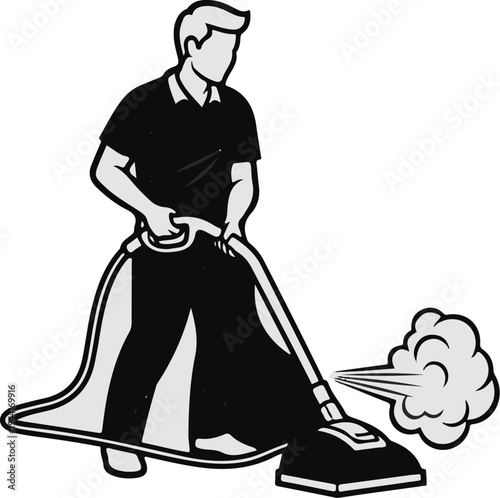 Person vacuuming, creating a cloud of steam