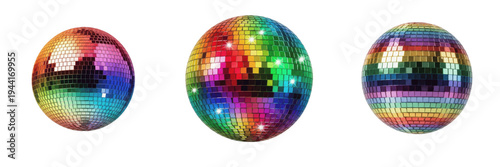 Canvastavla Set of shiny colorful disco balls reflecting light isolated on white background