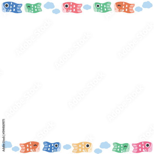 かわいい鯉のぼりのフレーム 上下配置の正方形ベクター背景 こどもの日・端午の節句素材