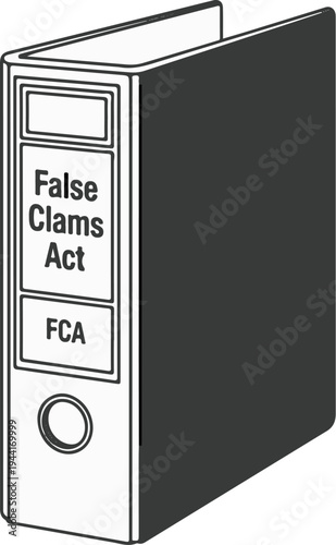 A three-ring binder labeled "False Claims Act" and "FCA" stands upright