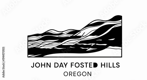 Abstract representation of layered hills in black and white