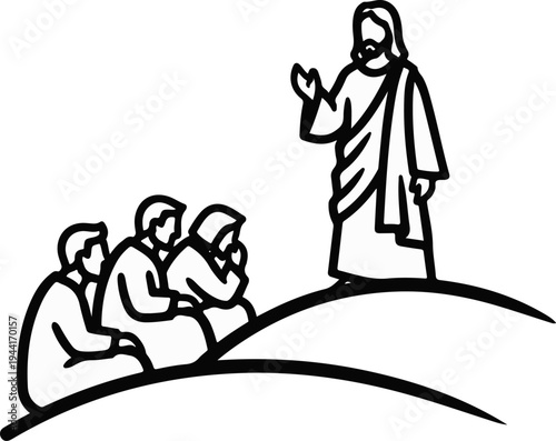 Religious leader speaks to gathered followers on grassy hill