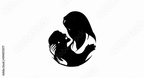 Stylized silhouette of a mother holding a child, conveying love and connection