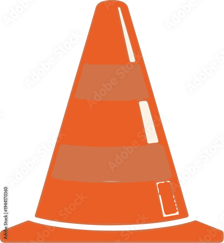 Orange construction cone with reflective bands, standing alert