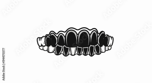 Stylized black and white illustration of a set of teeth