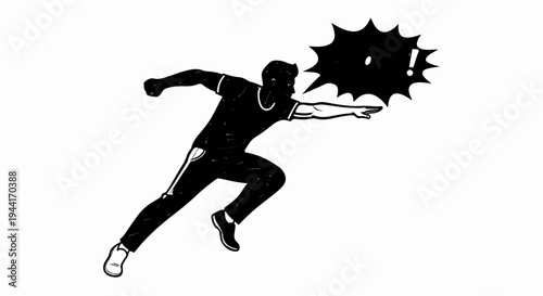 Dynamic silhouette of a person in mid-stride with a burst of sound