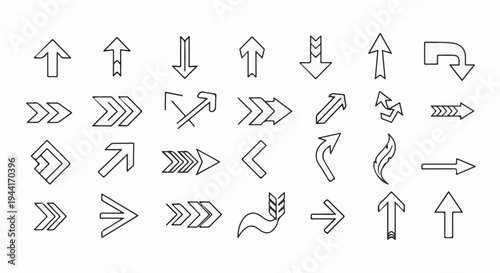Collection of hand-drawn arrow icons in various styles and directions